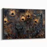 Glamorous Peacock Feather Wall Art – Luxury Black and Gold Decor