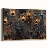 Glamorous Peacock Feather Wall Art – Luxury Black and Gold Decor