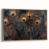 Glamorous Peacock Feather Wall Art – Luxury Black and Gold Decor