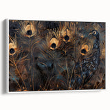 Glamorous Peacock Feather Wall Art – Luxury Black and Gold Decor