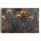 Glamorous Peacock Feather Wall Art – Luxury Black and Gold Decor