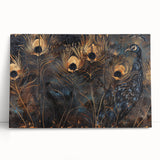 Glamorous Peacock Feather Wall Art – Luxury Black and Gold Decor