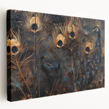 Glamorous Peacock Feather Wall Art – Luxury Black and Gold Decor