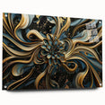 Glamorous Black, Gold, and Teal Floral Wall Art – Luxury Modern Decor