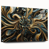 Glamorous Black, Gold, and Teal Floral Wall Art – Luxury Modern Decor