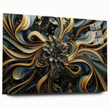 Glamorous Black, Gold, and Teal Floral Wall Art – Luxury Modern Decor