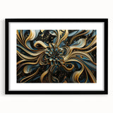 Glamorous Black, Gold, and Teal Floral Wall Art – Luxury Modern Decor