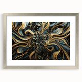 Glamorous Black, Gold, and Teal Floral Wall Art – Luxury Modern Decor