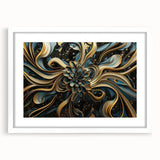 Glamorous Black, Gold, and Teal Floral Wall Art – Luxury Modern Decor
