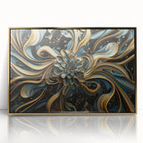Glamorous Black, Gold, and Teal Floral Wall Art – Luxury Modern Decor