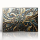 Glamorous Black, Gold, and Teal Floral Wall Art – Luxury Modern Decor