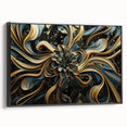 Glamorous Black, Gold, and Teal Floral Wall Art – Luxury Modern Decor