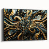 Glamorous Black, Gold, and Teal Floral Wall Art – Luxury Modern Decor