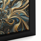 Glamorous Black, Gold, and Teal Floral Wall Art – Luxury Modern Decor