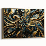 Glamorous Black, Gold, and Teal Floral Wall Art – Luxury Modern Decor