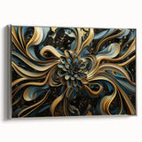 Glamorous Black, Gold, and Teal Floral Wall Art – Luxury Modern Decor