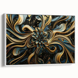 Glamorous Black, Gold, and Teal Floral Wall Art – Luxury Modern Decor
