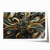 Glamorous Black, Gold, and Teal Floral Wall Art – Luxury Modern Decor