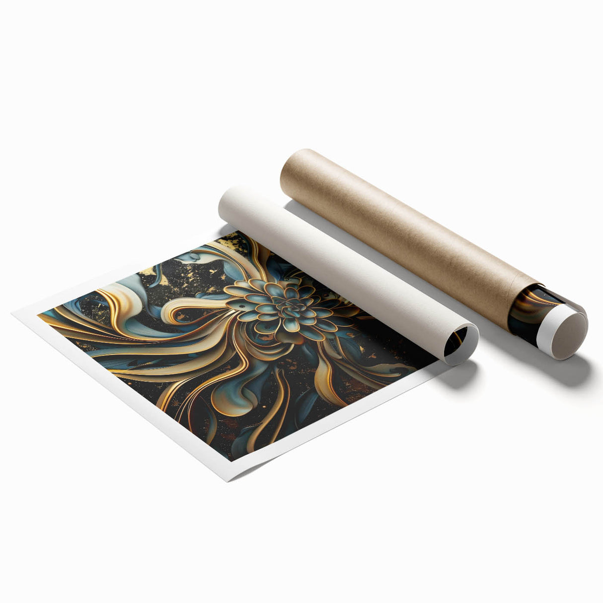 Glamorous Black, Gold, and Teal Floral Wall Art – Luxury Modern Decor