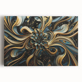 Glamorous Black, Gold, and Teal Floral Wall Art – Luxury Modern Decor