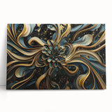 Glamorous Black, Gold, and Teal Floral Wall Art – Luxury Modern Decor