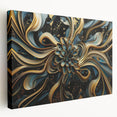 Glamorous Black, Gold, and Teal Floral Wall Art – Luxury Modern Decor