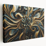 Glamorous Black, Gold, and Teal Floral Wall Art – Luxury Modern Decor