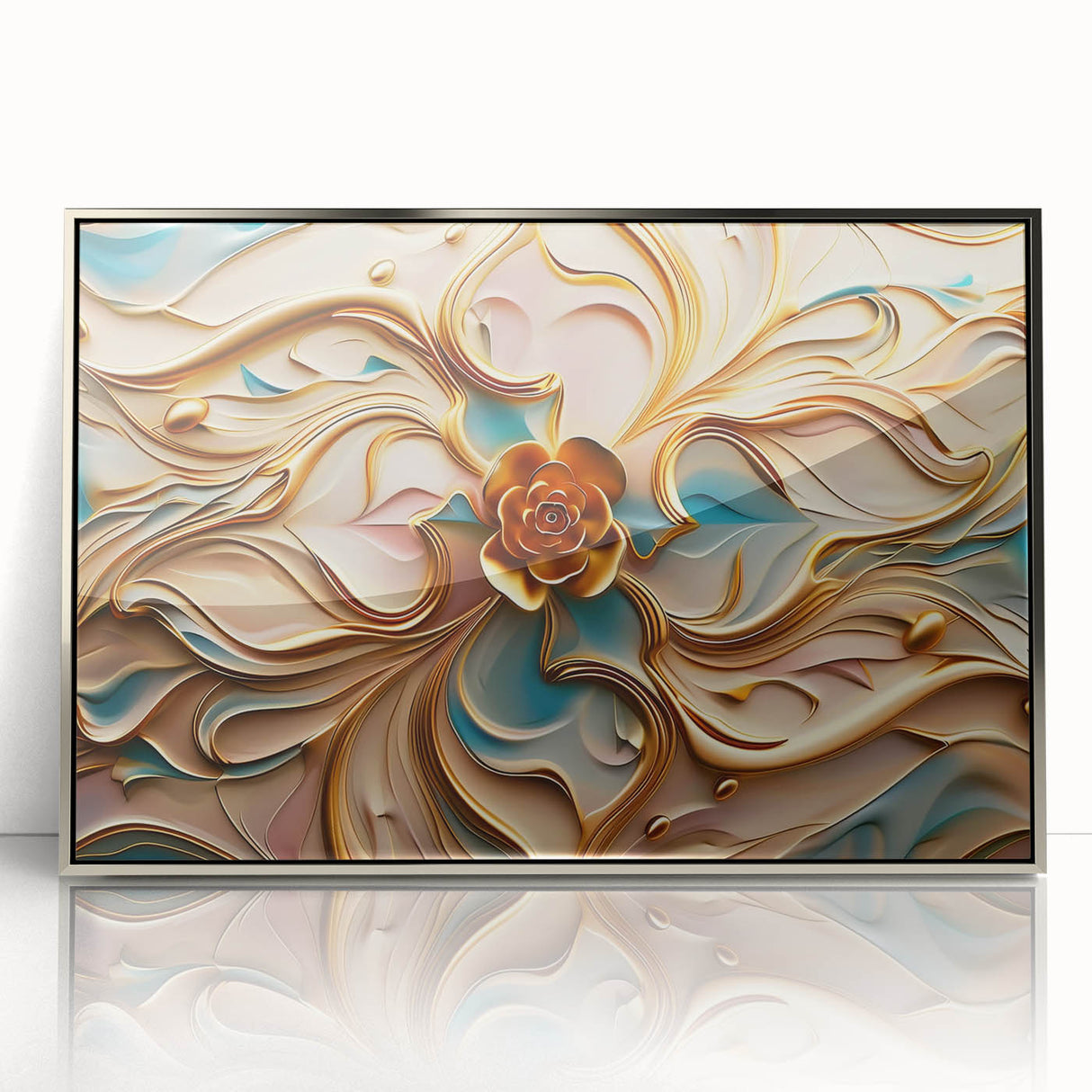 Glamorous Pastel and Gold Floral Wall Art – Luxury Modern Decor