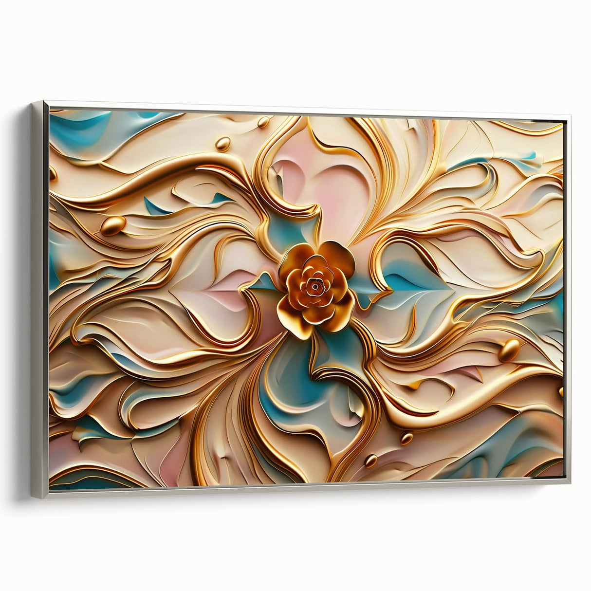 Glamorous Pastel and Gold Floral Wall Art – Luxury Modern Decor