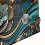 Glamorous Teal and Gold Floral Wall Art – Luxury Modern Decor