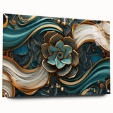 Glamorous Teal and Gold Floral Wall Art – Luxury Modern Decor