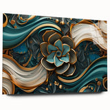 Glamorous Teal and Gold Floral Wall Art – Luxury Modern Decor