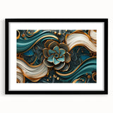 Glamorous Teal and Gold Floral Wall Art – Luxury Modern Decor