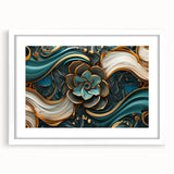 Glamorous Teal and Gold Floral Wall Art – Luxury Modern Decor