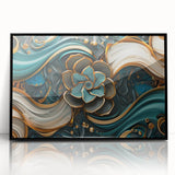 Glamorous Teal and Gold Floral Wall Art – Luxury Modern Decor