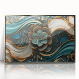 Glamorous Teal and Gold Floral Wall Art – Luxury Modern Decor