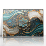Glamorous Teal and Gold Floral Wall Art – Luxury Modern Decor