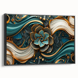 Glamorous Teal and Gold Floral Wall Art – Luxury Modern Decor