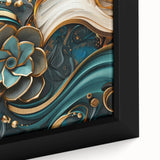 Glamorous Teal and Gold Floral Wall Art – Luxury Modern Decor
