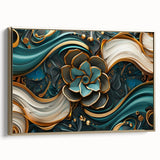 Glamorous Teal and Gold Floral Wall Art – Luxury Modern Decor