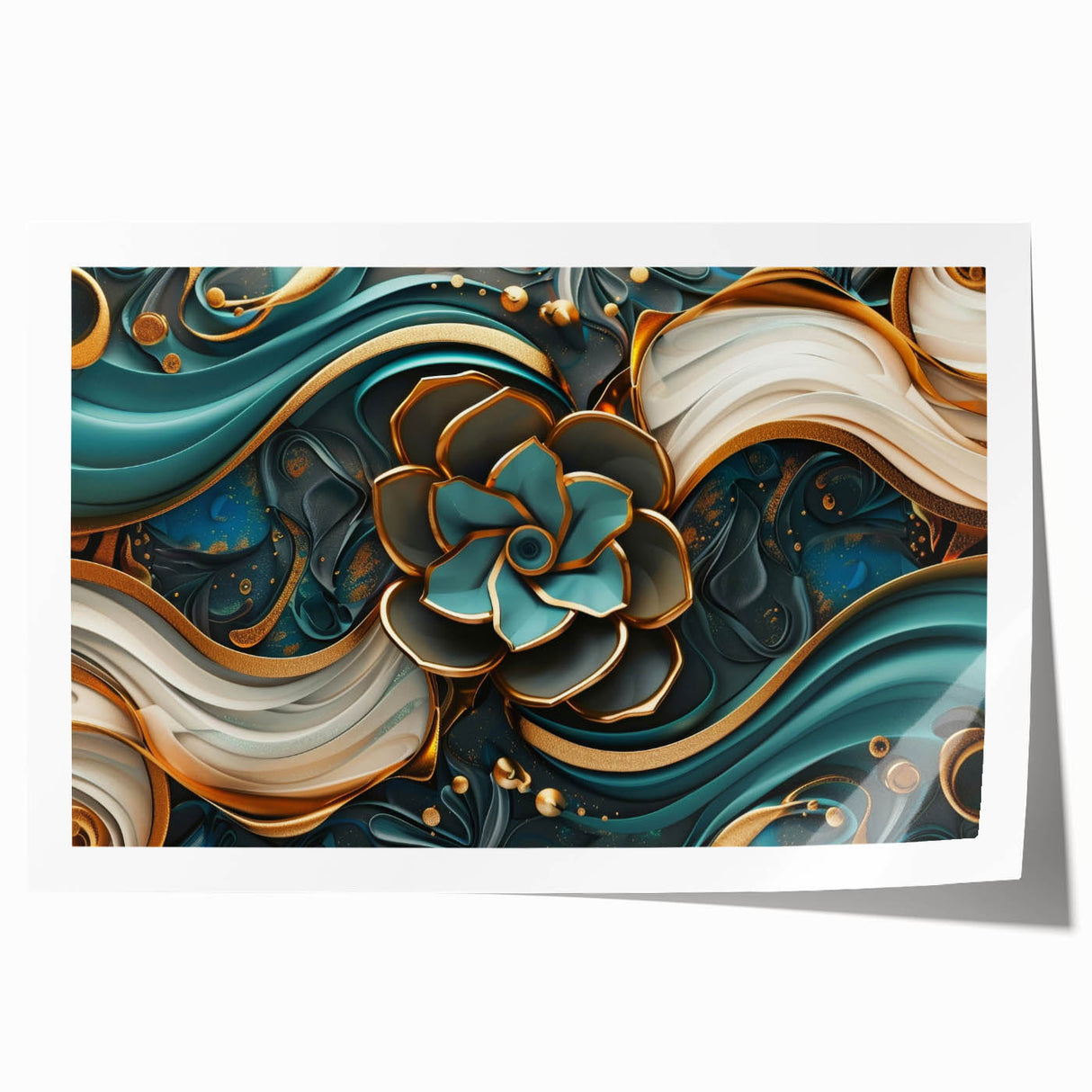 Glamorous Teal and Gold Floral Wall Art – Luxury Modern Decor