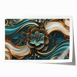 Glamorous Teal and Gold Floral Wall Art – Luxury Modern Decor