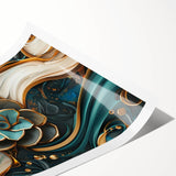 Glamorous Teal and Gold Floral Wall Art – Luxury Modern Decor