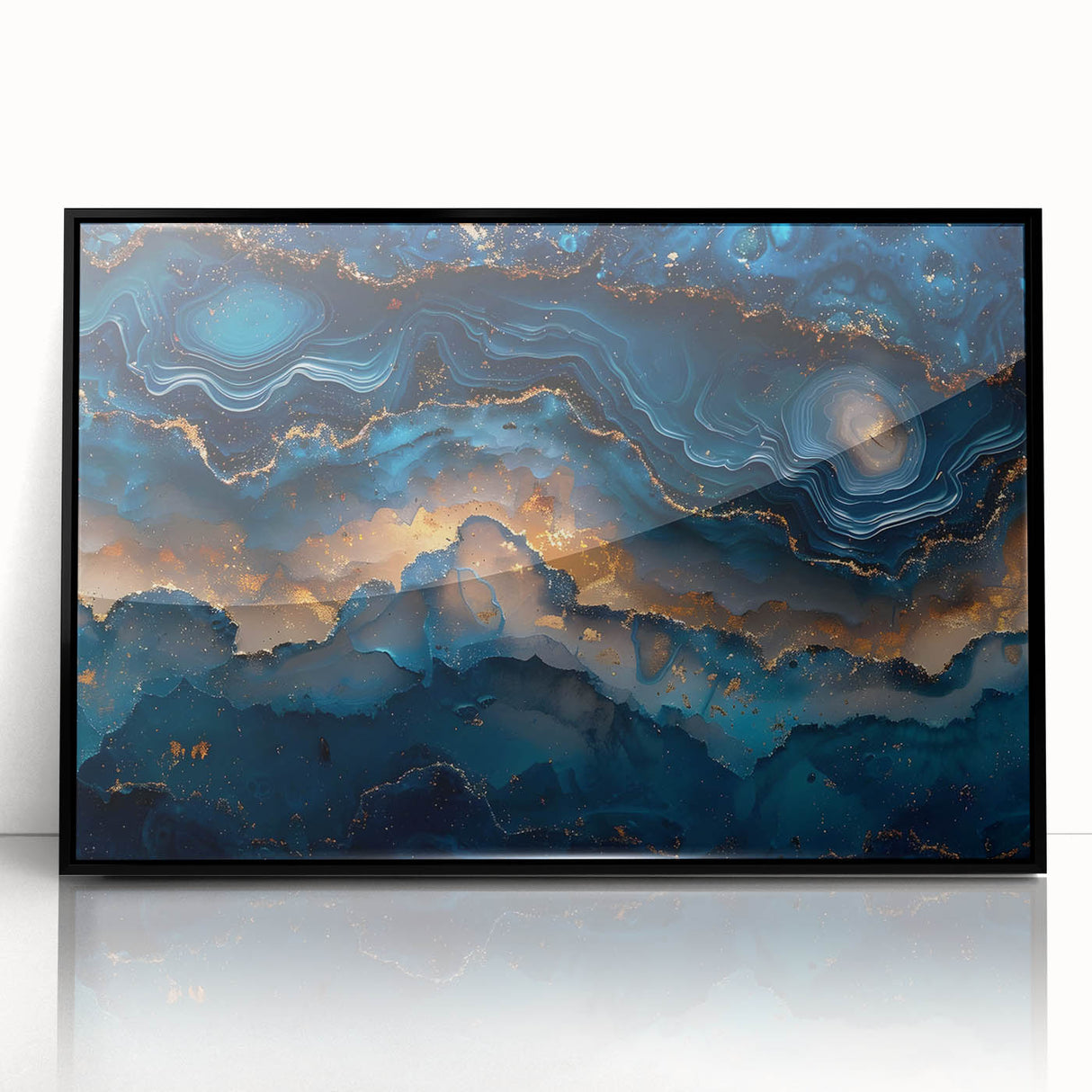 Glamorous Blue and Gold Abstract Wall Art – Luxury Modern Decor