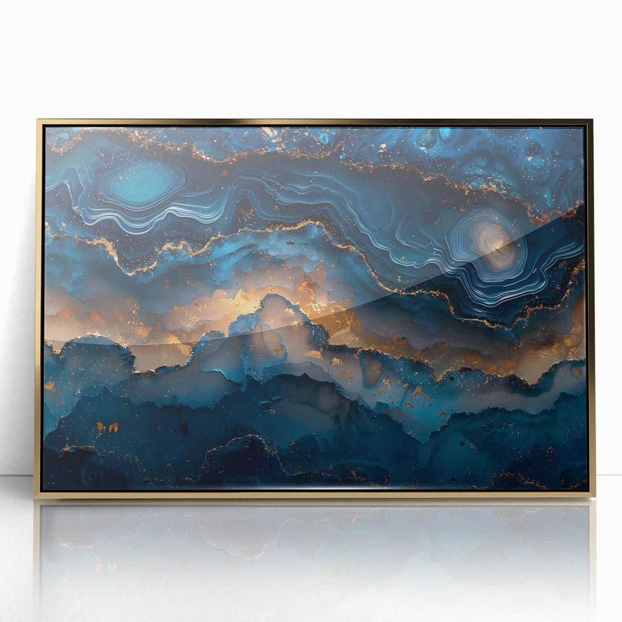 Glamorous Blue and Gold Abstract Wall Art – Luxury Modern Decor