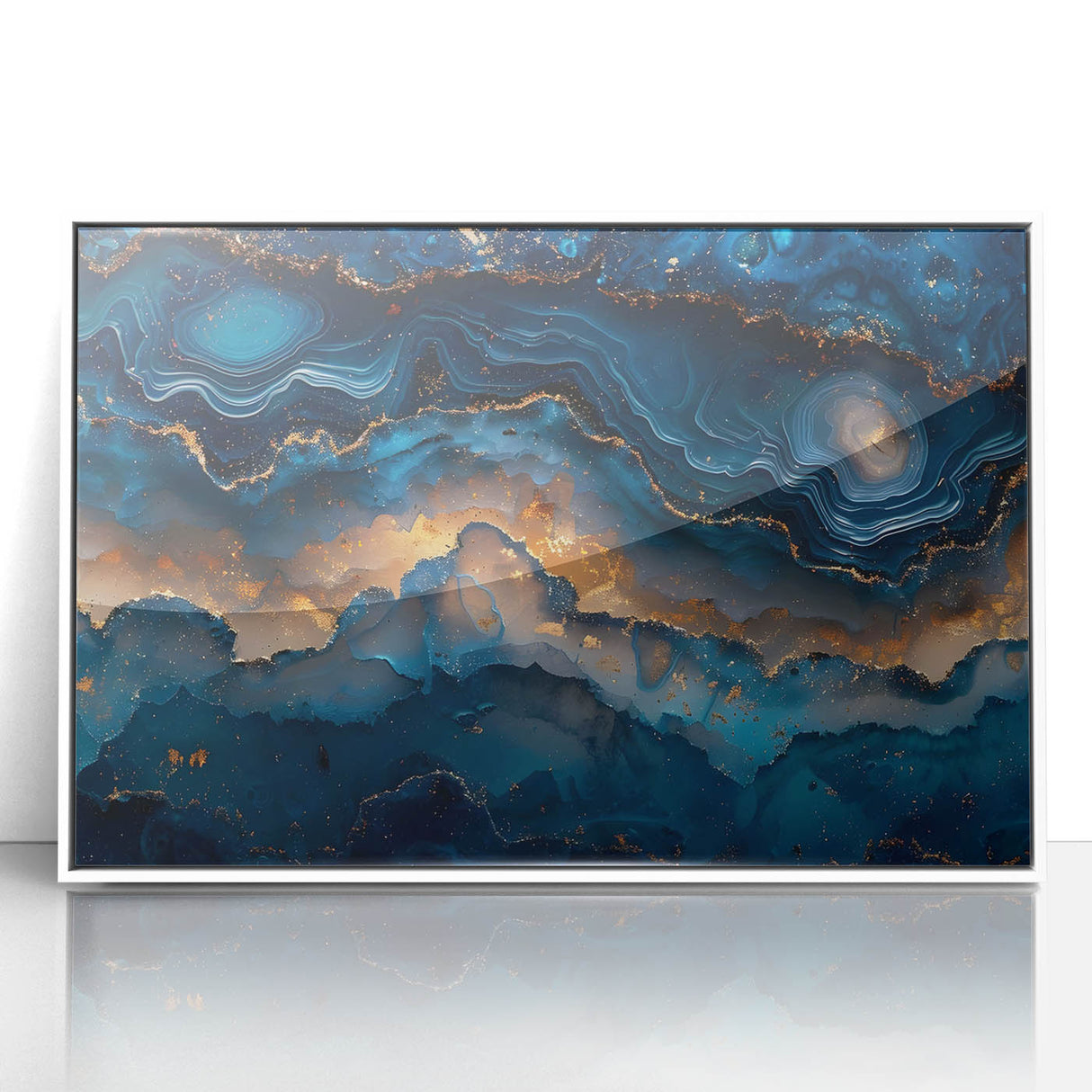 Glamorous Blue and Gold Abstract Wall Art – Luxury Modern Decor