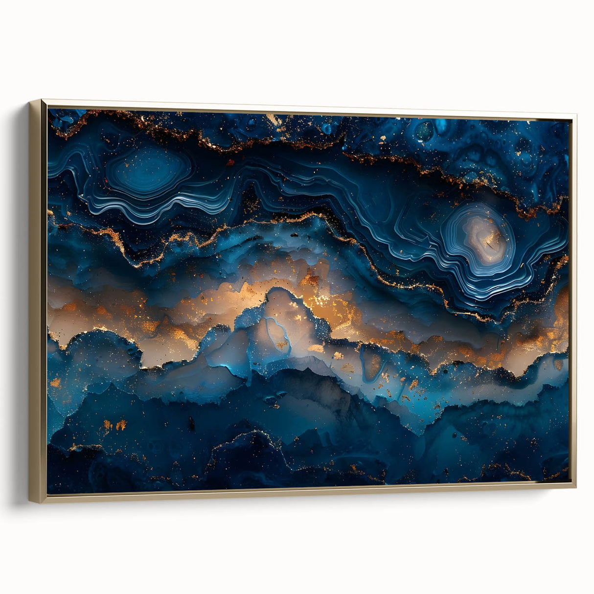 Glamorous Blue and Gold Abstract Wall Art – Luxury Modern Decor