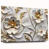 Glamorous White and Gold Floral Wall Art – Luxury Modern Decor