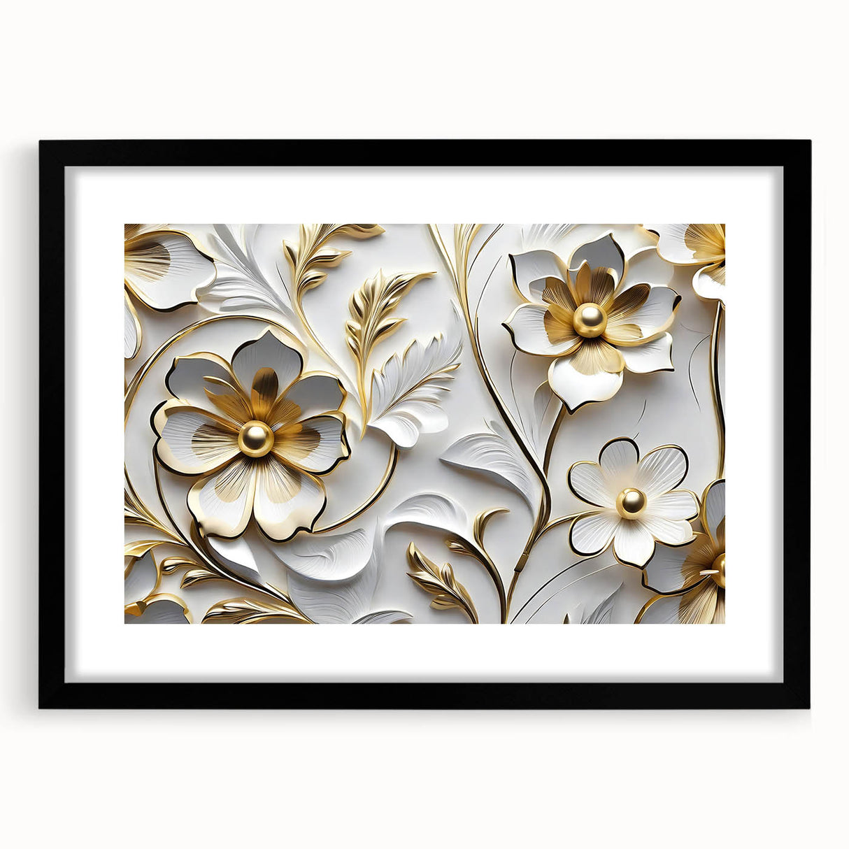 Glamorous White and Gold Floral Wall Art – Luxury Modern Decor