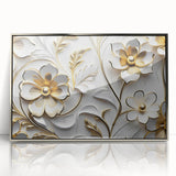 Glamorous White and Gold Floral Wall Art – Luxury Modern Decor